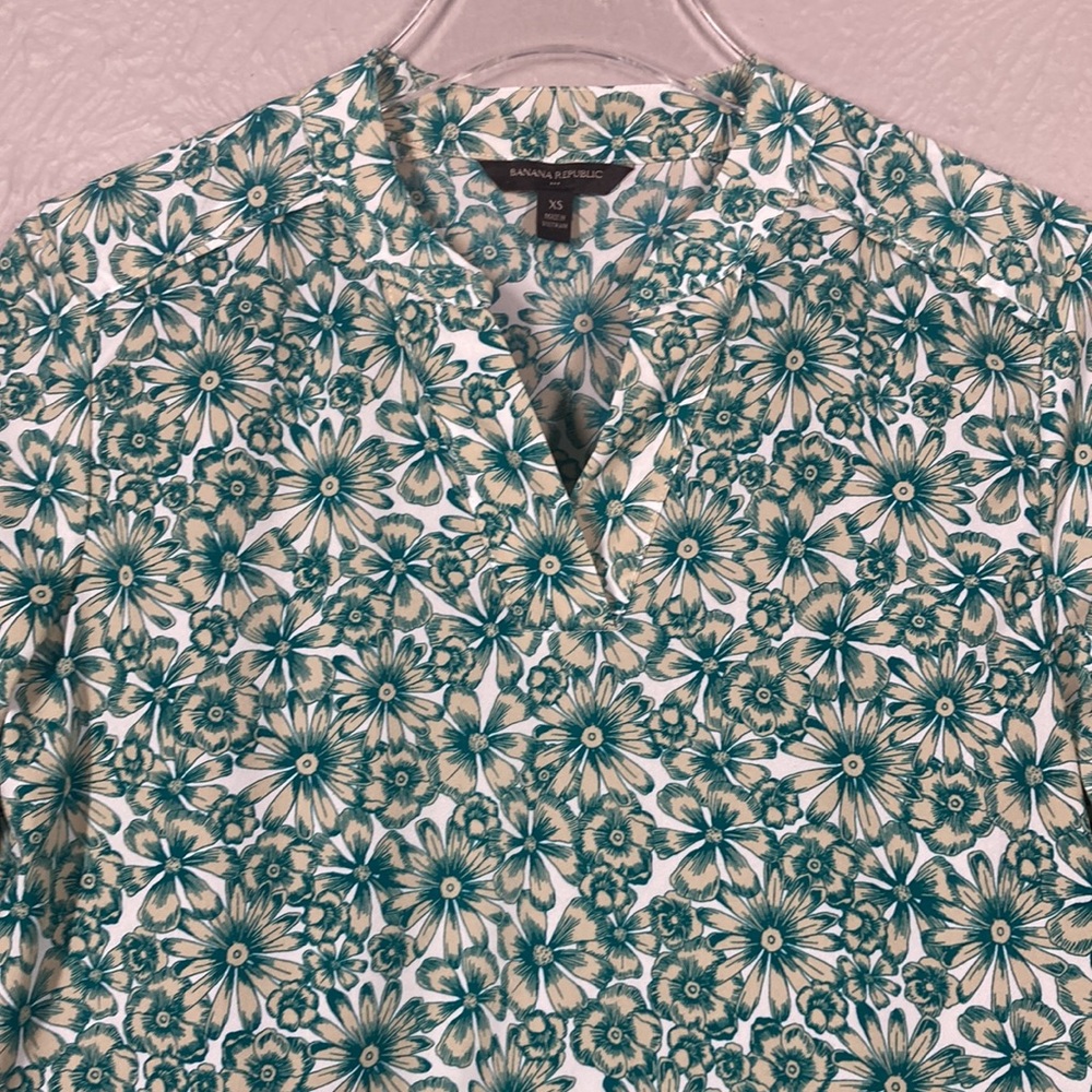Banana Republic Green Floral Print Long Sleeve V-neck Blouse Top Women's… - Picture 3 of 7